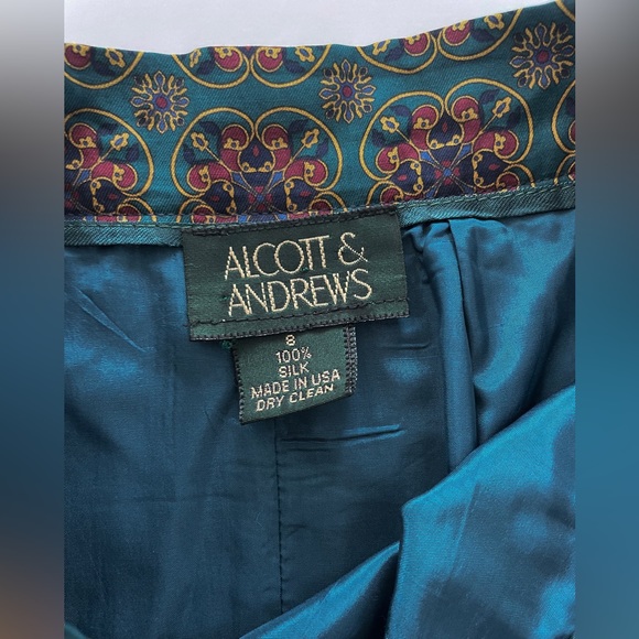 Exquisite Medallion print size 8 Vintage Green 100% silk Pencil Skirt - Picture 7 of 9